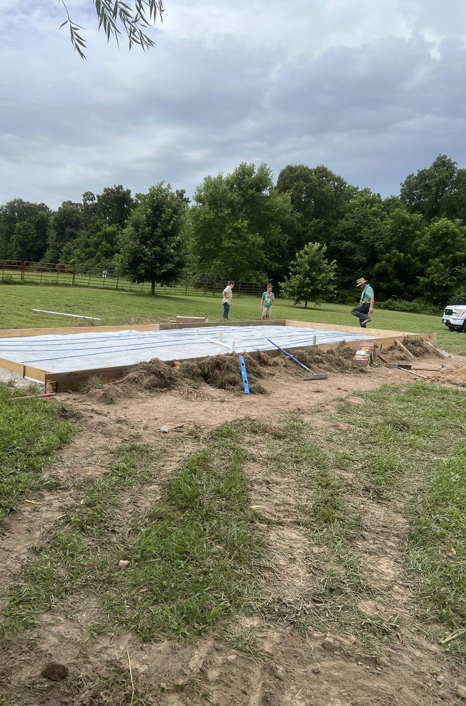 Large concrete slab formed and prepped in a field